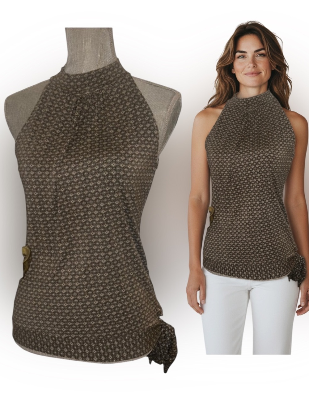 MK Sleeveless Brown Geo Print‎ Halter Top